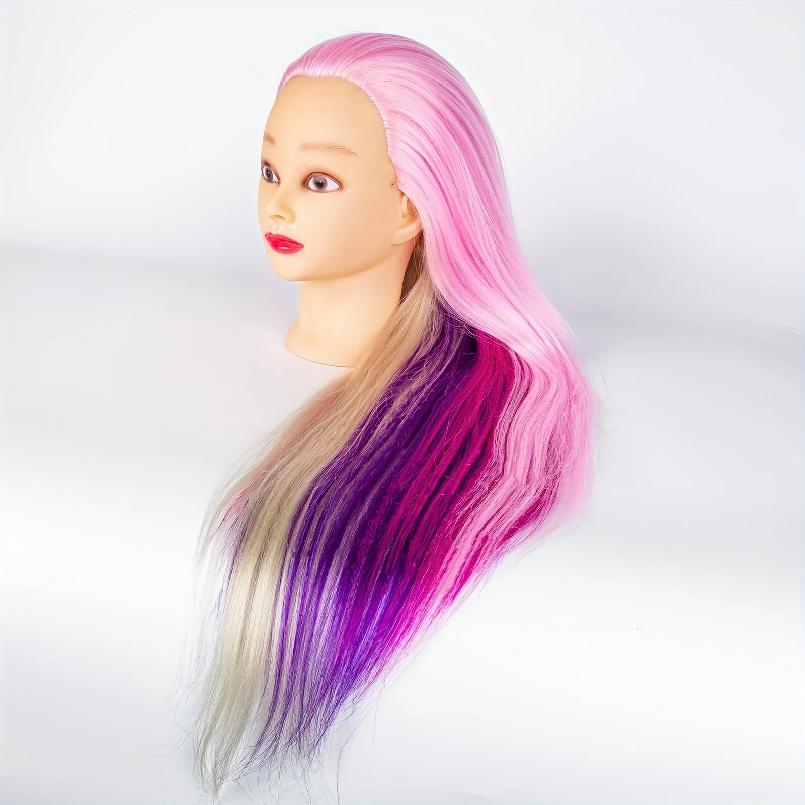 

Female Mannequin Head For Hair Styling Cutting Practice Colorful Long Fiber Hair Dummy Hairdresser Training Model Stand