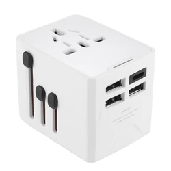 High - Speed Universal Travel Adapter with Multiple USB Ports - Universal Plug (WHITE)