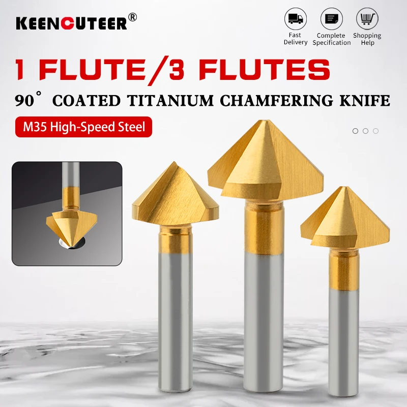 HSS With Cobalt Chamfering Knife Titanium plated 90 Degrees Single edged Three flute Countersink