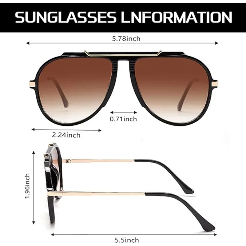 Oversized Retro Gold Metal Aviator Sunglasses - Unisex 70s Punk Square Shades
