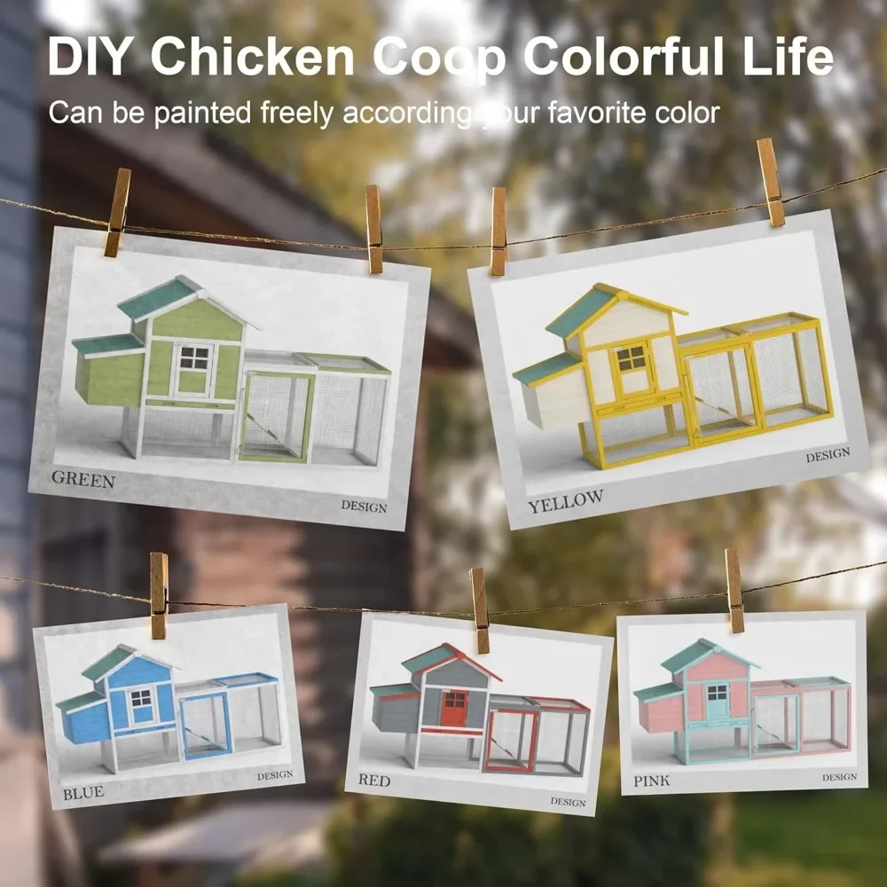 Outdoor Chicken Coop for 2-4 Chickens Wooden Hen House Poultry Pet Hutch Run Cage with Waterproof Asphalt Roof, Wire Fence (80") 5