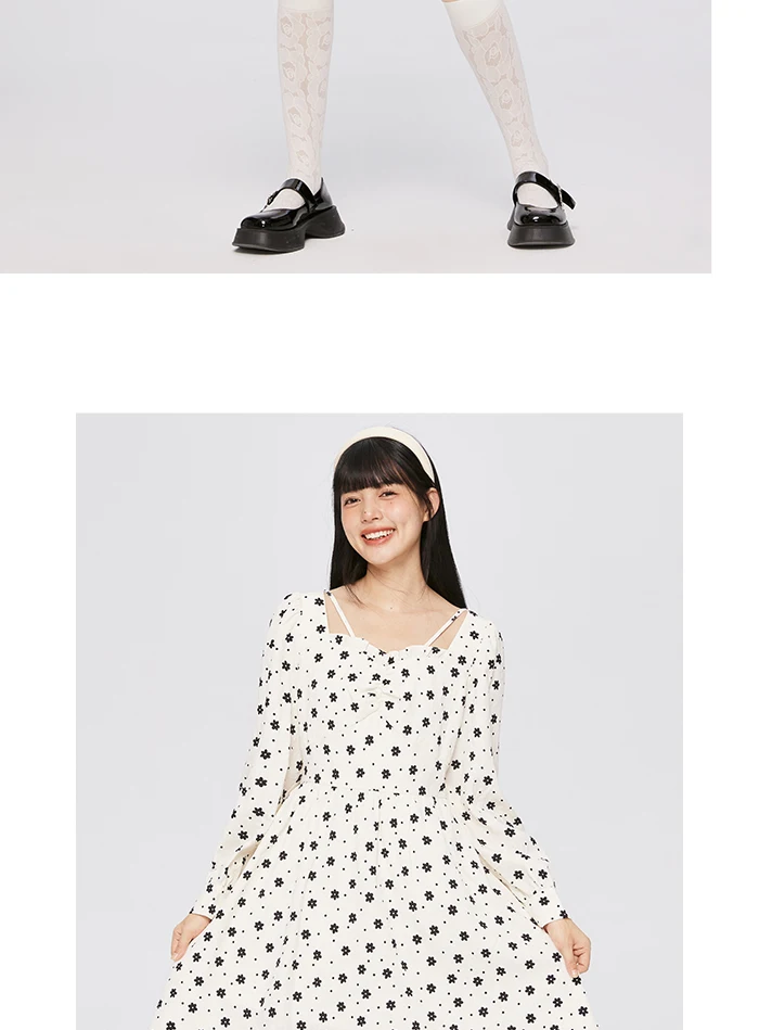 Dress Women Texture Fungus Edge Floral Dresses Temperament Autumn New Waist Square Collar Dress