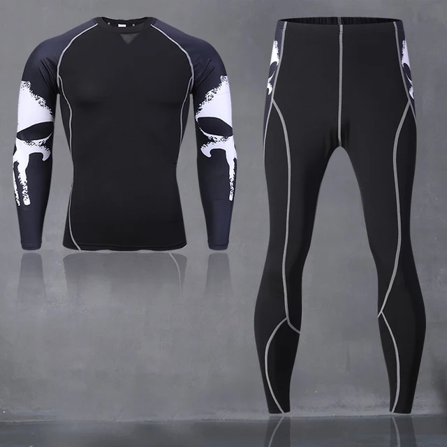 Running Men's Thermal Underwear Underpants Kit Sports Compression Clothing Tracksuit For Men Fitness Slim Joggers Base Layer Set 2Pcs-Set