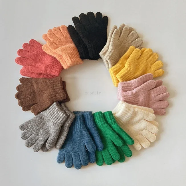 3-7Years Baby Girls Boys Winter Knitted Gloves Solid Candy Warm Mittens Toddler Knitted Thicken Acrylic Soft Full Finger Gloves winter gloves baby mittens