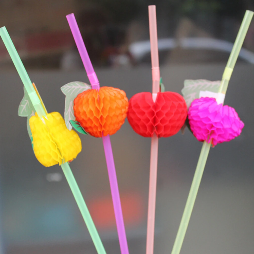 50 Paper Parasol Fruit Straws Umbrella Cocktail Drinking Novelty Party Straw