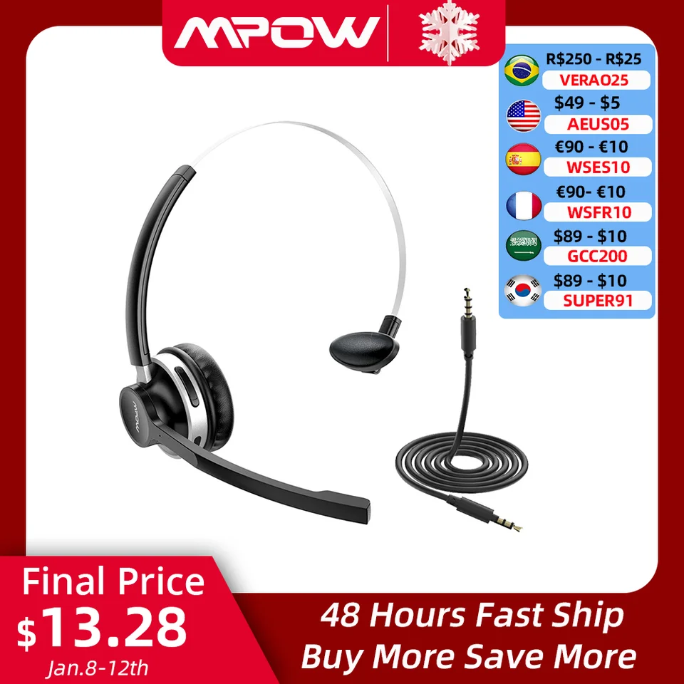 Mpow-auriculares con cable USB HC6 para ordenador, cascos intrauditivos con  micrófono silencioso para Skype, centro de llamadas, PC y portátil, 3,5mm