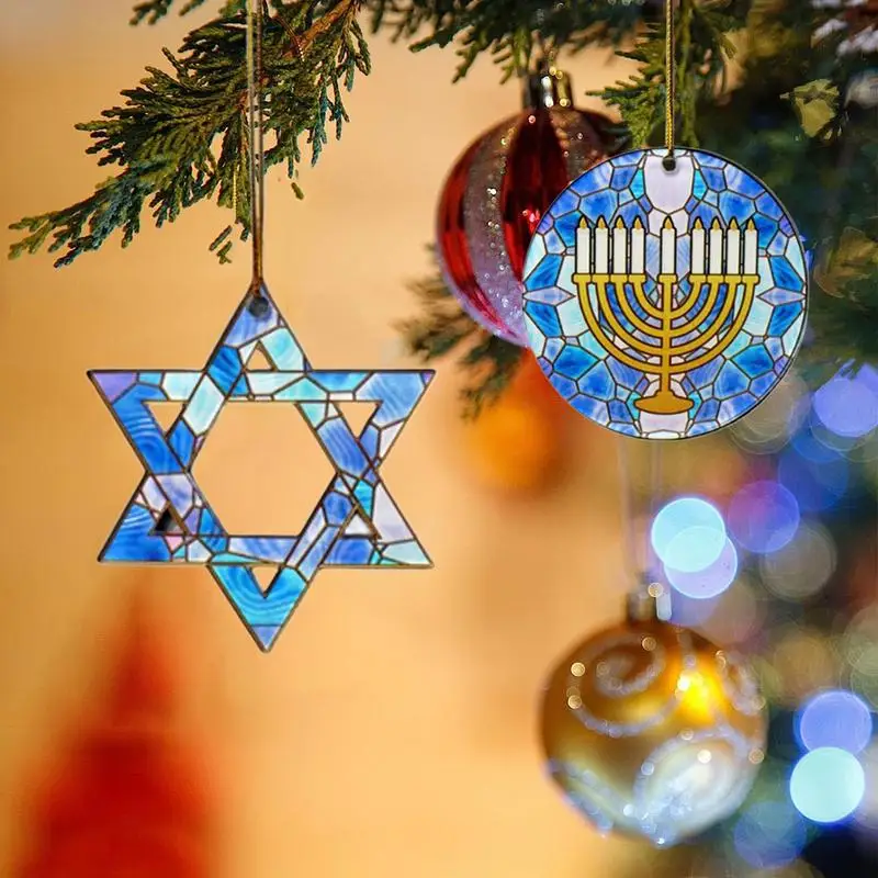 

Hanukkah Tree Ornaments Menorah Star of David Wood Cutouts for Holiday Decoration 2D Chanukah Ornaments Festive Decor Hanukkah