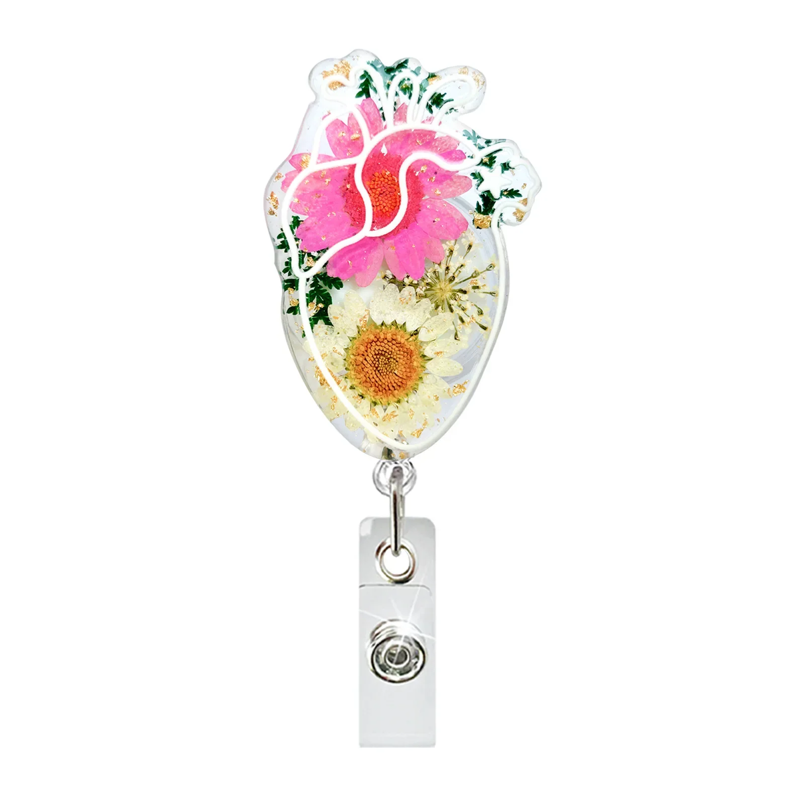 High Quality Transparent Daisy Flowers Retractable Nurse Badge Reel Human Organ Anime Heart ID Card Holder 1 Piece