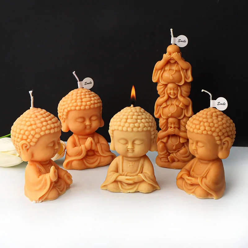 3D Cartoon Buddha Candle Molds DIY Monk Making Plaster Candle Epoxy Resin Silicone Mould for Buddha Making Home Decor Craft Gift