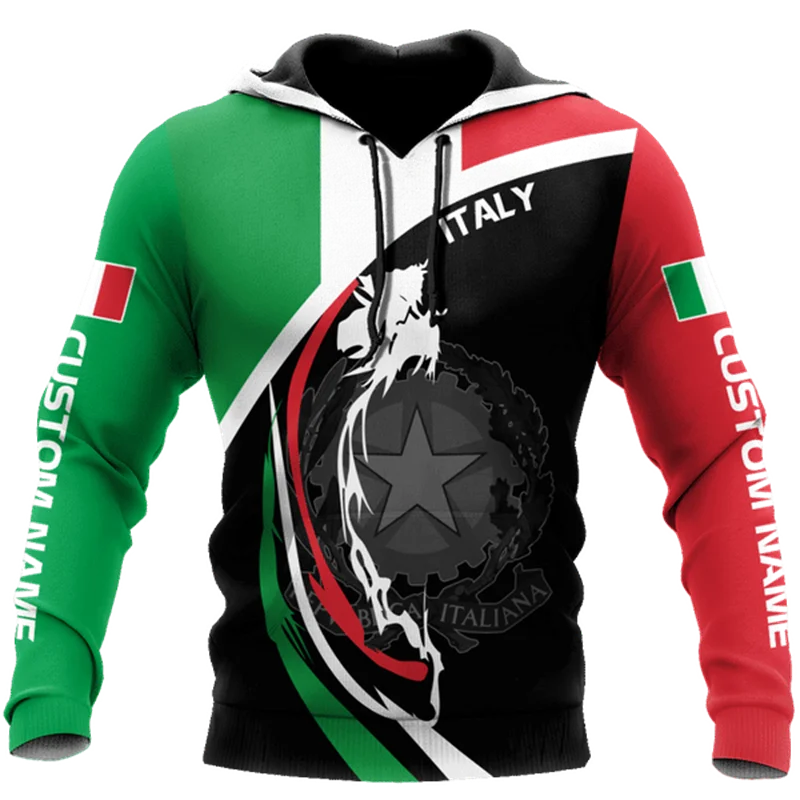 thumbnail image 1 of Sudadera con capucha con estampado 3D de la bandera de Italia para hombre, ropa deportiva de moda, novedad en sudaderas y sudaderas, jerseys deportivos italianos del ejército, 1 of 5