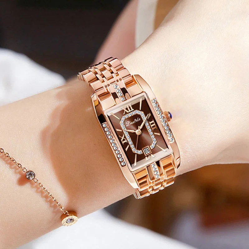 الماركات الفاخرة الأصلية ساعة نسائية مستطيلة الماس...