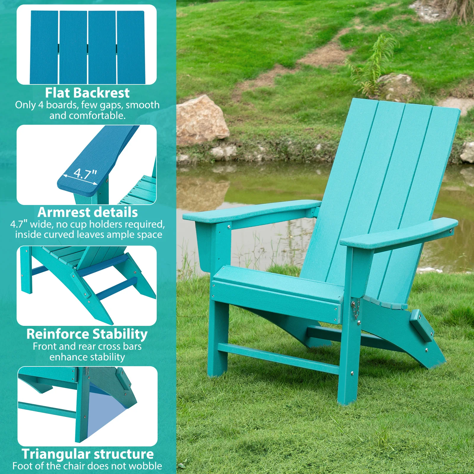 Adirondack Bench Lounge Chairs with Footrest Table 2 Outdoor Patio HDPE Folding