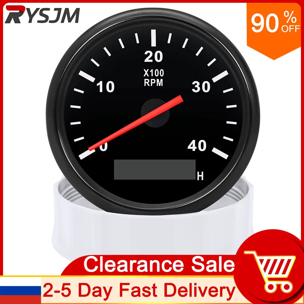 85mm Tachometer 0-4000RPM Meter Gauge LCD Hourmeter Red Backlight For 1 2 3 4 5 6 7 8 Cylinder Diesel Gasoline Engine 12V 24V