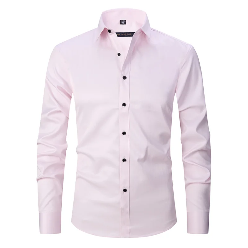 Men's Long Sleeved Slim Fit Elastic Shirt and Non Ironing Black Shirt Men's Solid Color Versatile Business Inch Men's Clothing