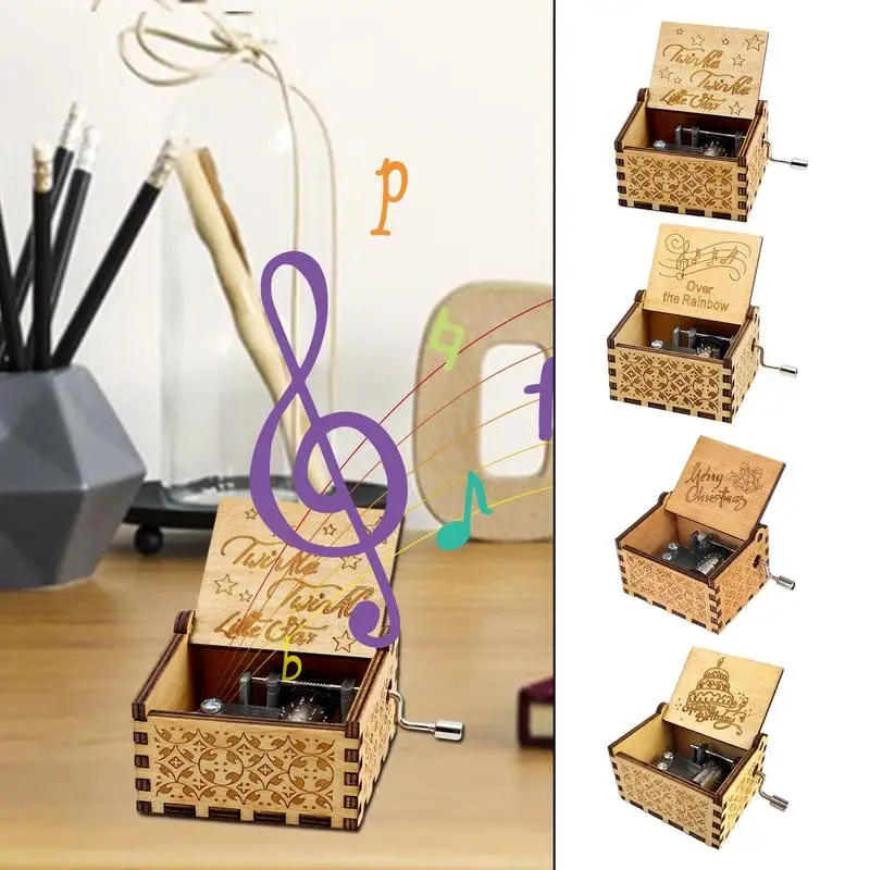 

Wooden Music Box Engraved Vintage Wooden Classical Music Box Hand Crank Music Box Musica Theme Birthday Gift Home Accessories