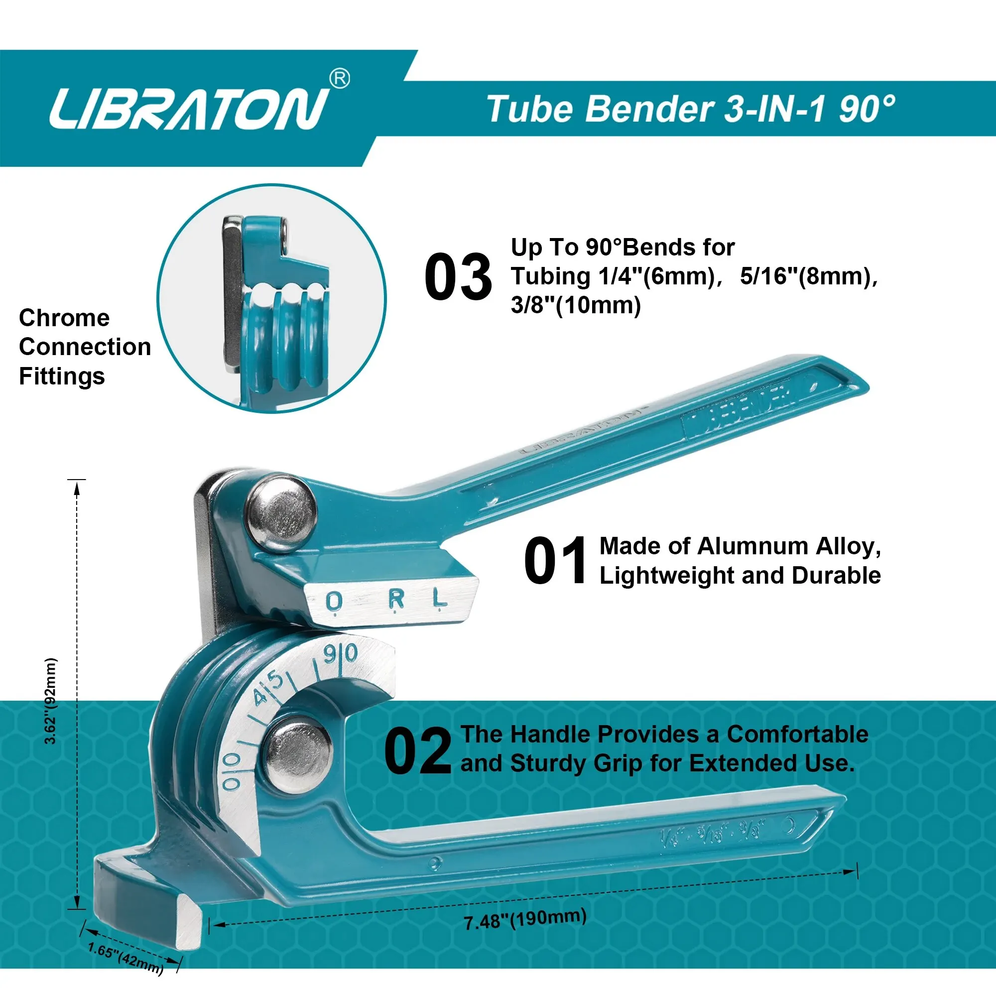 3-IN-1 90 Degree Mini Hand Manual Tubing Bender 1/4"(6mm) 5/16"(8mm) 3/8"(10mm) Copper Aluminum Brass Pipes tube bender