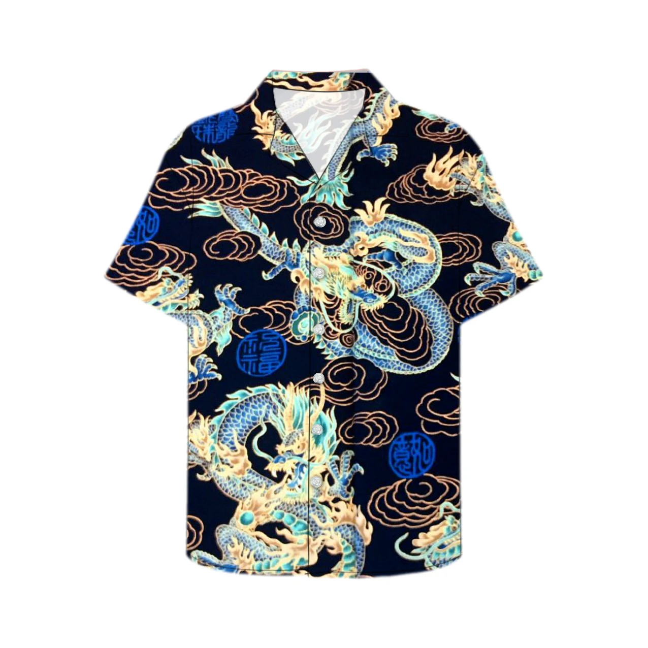 Chemise Homme Manches Courtes - Motif Dragon Chinois - Léger Et Respirant - Style Décontracté été - Plusieurs Tailles