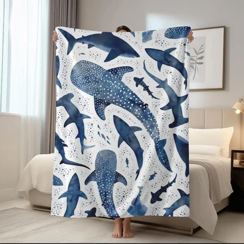 Shark Print Flannel Throw Blanket 1