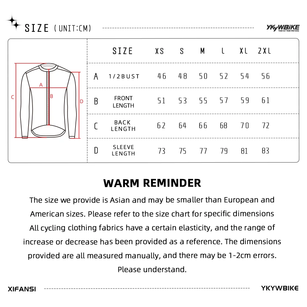 YKYWBIKE Herren-Radtrikot, Pro Team, langärmelig, leicht, Frühling, Rennrad-Shirt, MTB, Fahrradtrikot, volle Ärmel, YKK-Reißverschluss – Detail 1