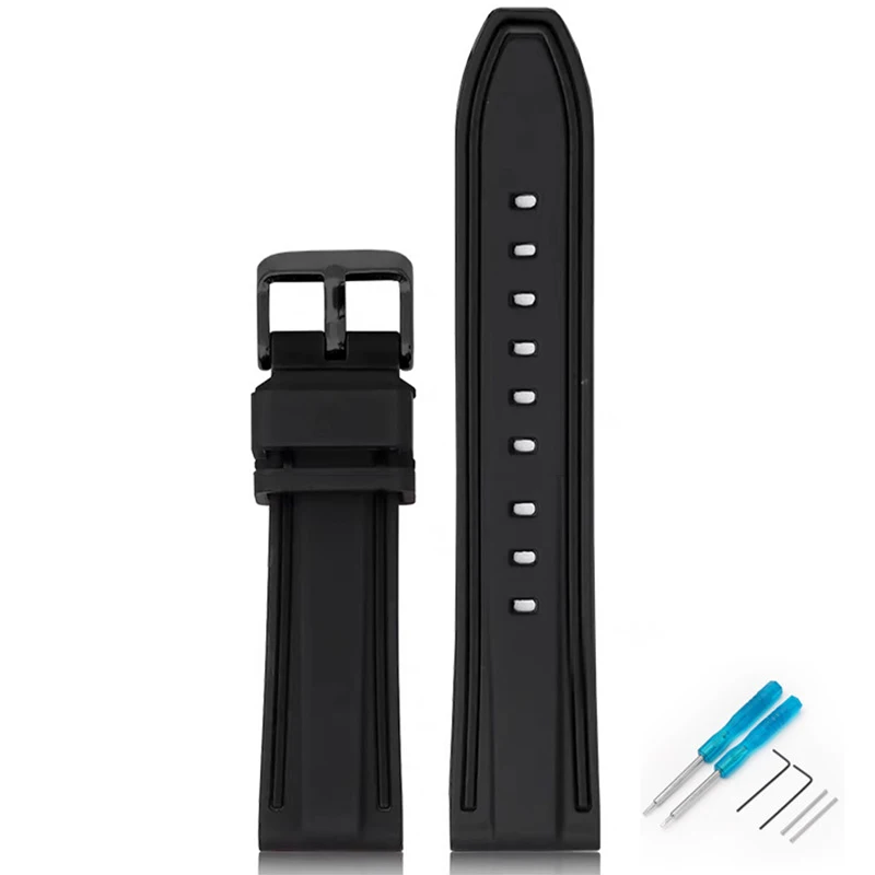 Dual-Color 22mm Waterproof Diving Silicone Watch Strap with Tool Kit