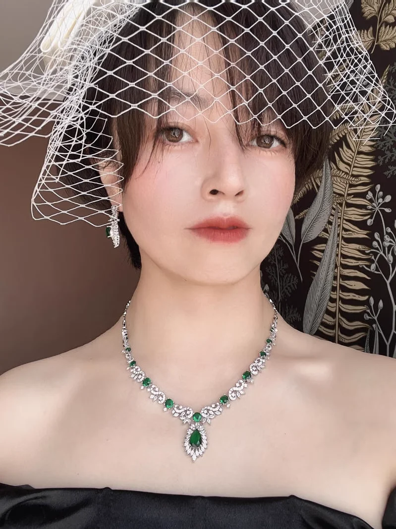 Bridal necklace Red gemstone wedding dress Earrings Set Strapless dress Accessories Wedding dinner accessories luxury jewelry 6