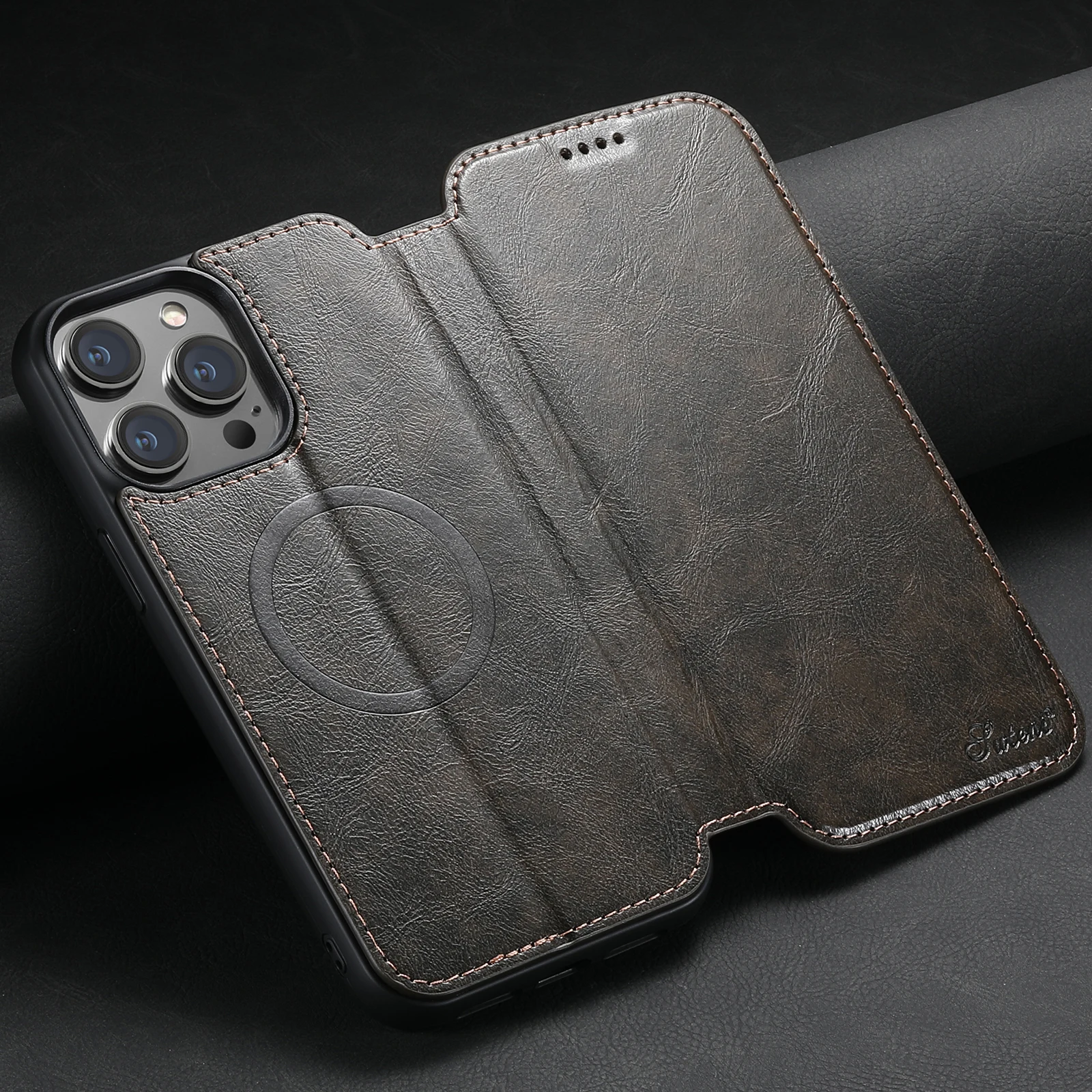 Elegant Leather Magnetic Wallet Card Holder Flip Cover Case