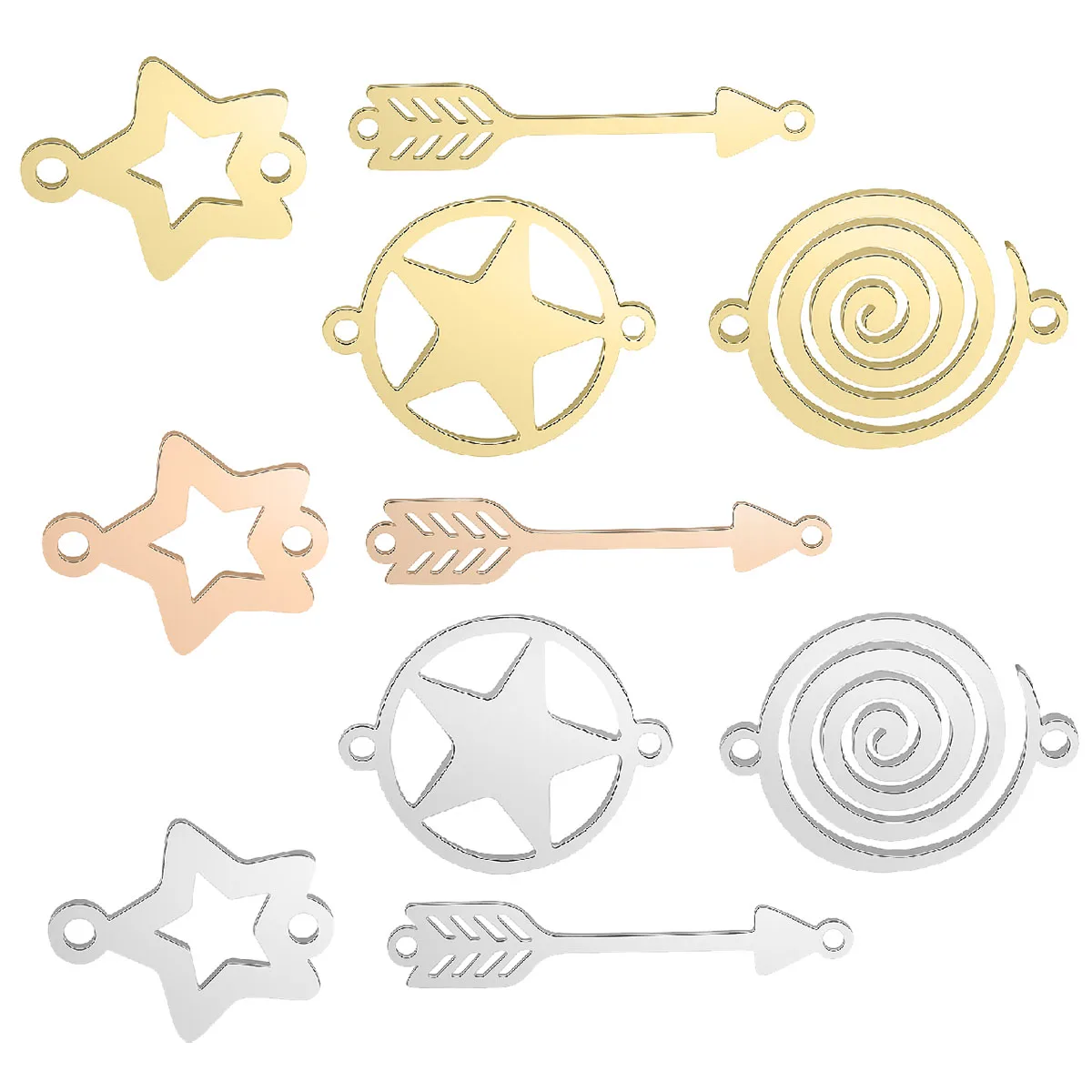 

5Pcs Stainless Steel Polishing Star Round Spiral Arrow Charms Connectors Bracelet Gifts DIY Jewelry Making Accessories Wholesale
