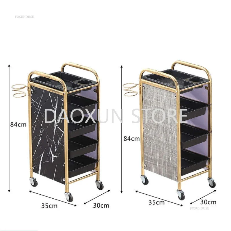 Multi Layer Storage Trolley Retro Barber Shop Iron Salon Trolleys Nordic Beauty Salon Drawers Cart With Wheels Creative Hair Perm And Dye Tool Cart