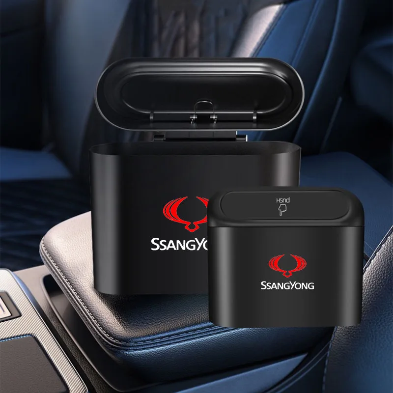 Hanging Car Trash Can ABS Square Pressing Trash Bin Auto Interior for Ssangyong kyron Rexton korando Actyon Car Accessories