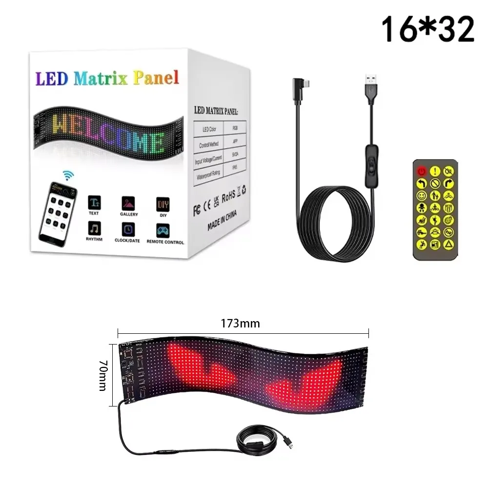 アクセサリー LED Matrix Panel 16x96 120x595mm 16cm X 96cm RGB Truck Eye Led Display Car Sign Animação, Led