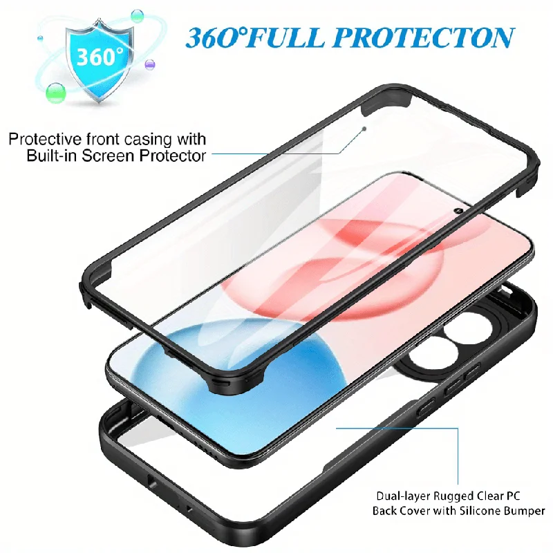 360 Full Body Shockproof Transparent Phone Case with Built-in Screen Protector