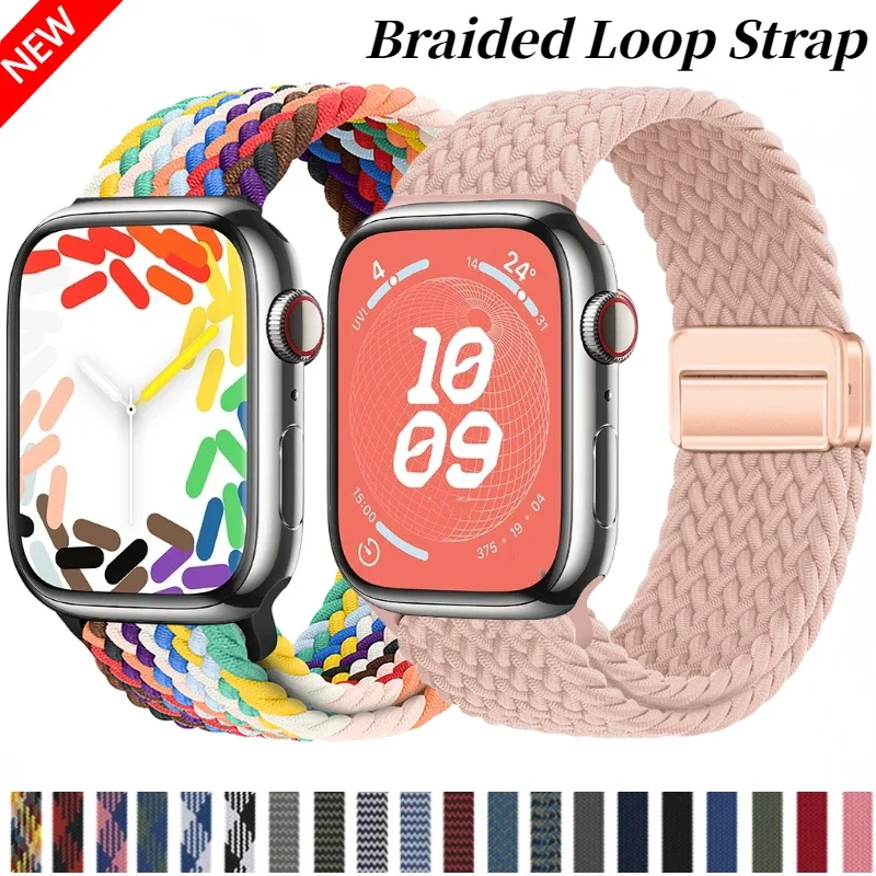 

Ремешок Плетеный для Apple Watch Band 49 мм 45 мм 41 мм 44 мм 42 мм 40 мм, нейлоновый Магнитный браслет для iWatch 9 8 7 6 5 4 SE Ultra 2,