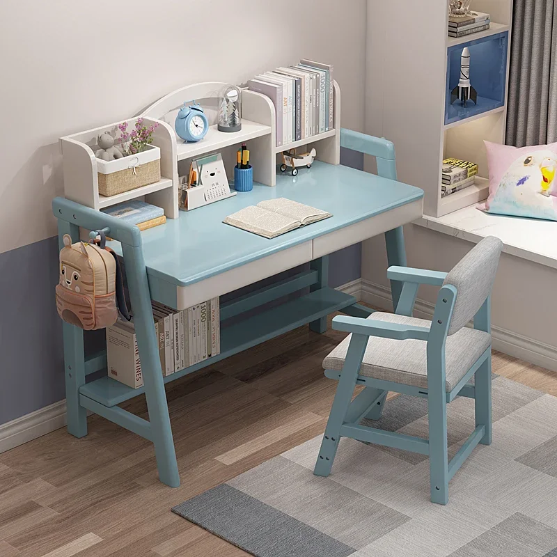 Modern Design School Reading Desk Children Home Office Desk Multifunction Wooden Study Table with Adjustable Chairs