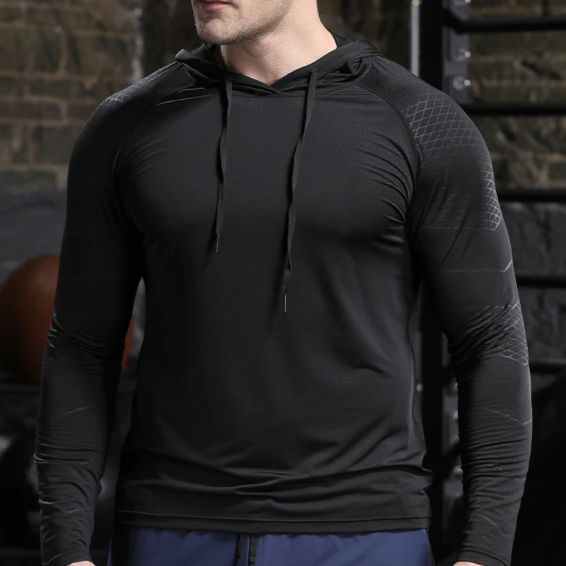 Mens Quick Dry Hooded Sports Hoodie - Long Sleeve Running Activewear
