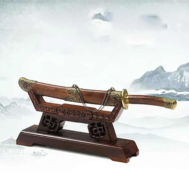 Sandalwood Carved Ivory Bracket, Ox Horn Tray, Wooden Sword Display, Katana Stand Holder, Crescent Collectible Exhibition Wood