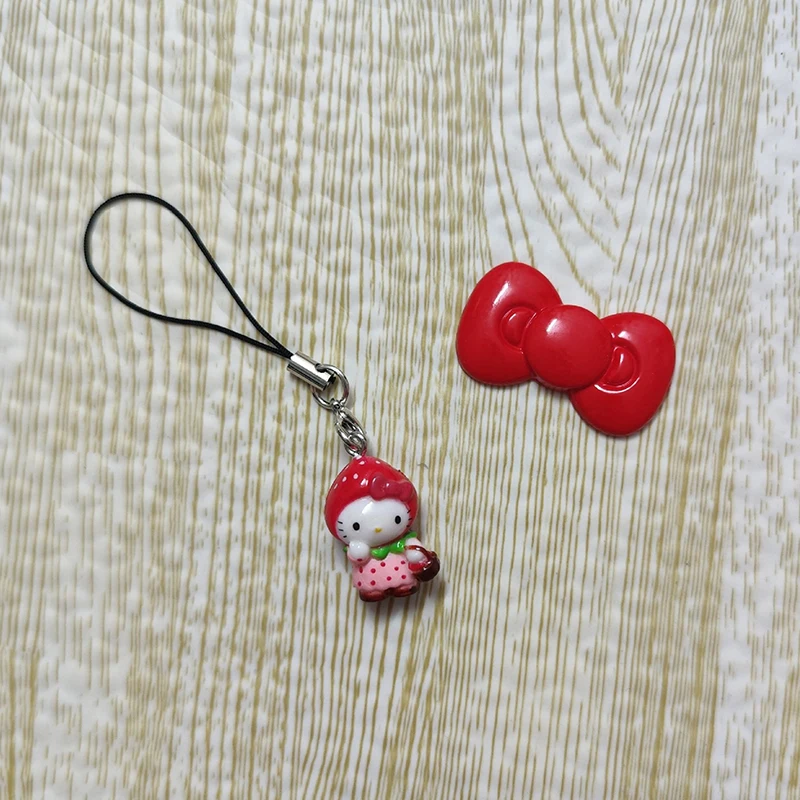 Kawaii Strawberry Hello Kitty Mobile Phone Chain Cartoon Cute Cat Keychain Backpack Pendant Decoration Friend Birthday Gift plush keychain key chain backpack decoration