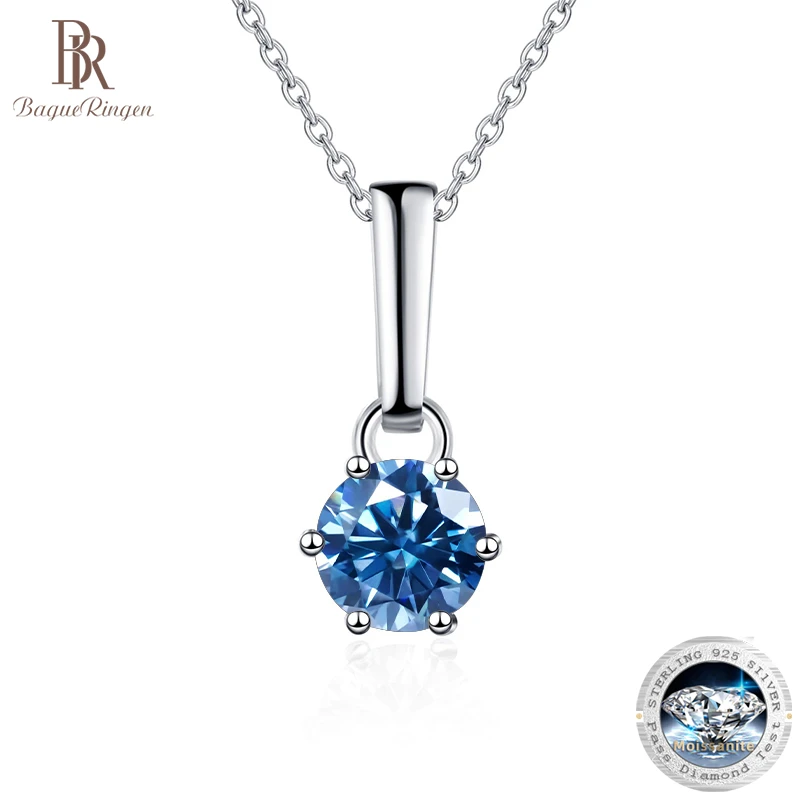 

BagueRingen Classic 925 Sterling Silver Necklaces Women's Moissanite Pendant Necklace 1/2ct 8H8A D Color Six Claw Clavicle Chain