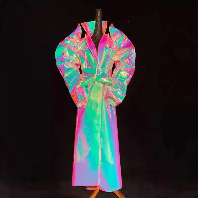 

Dj Ds Wear Festival Clothing Puff Sleeve Laser Reflective Coat Stage Costume Women Male Nigthclub Gogo Dancer Outfits