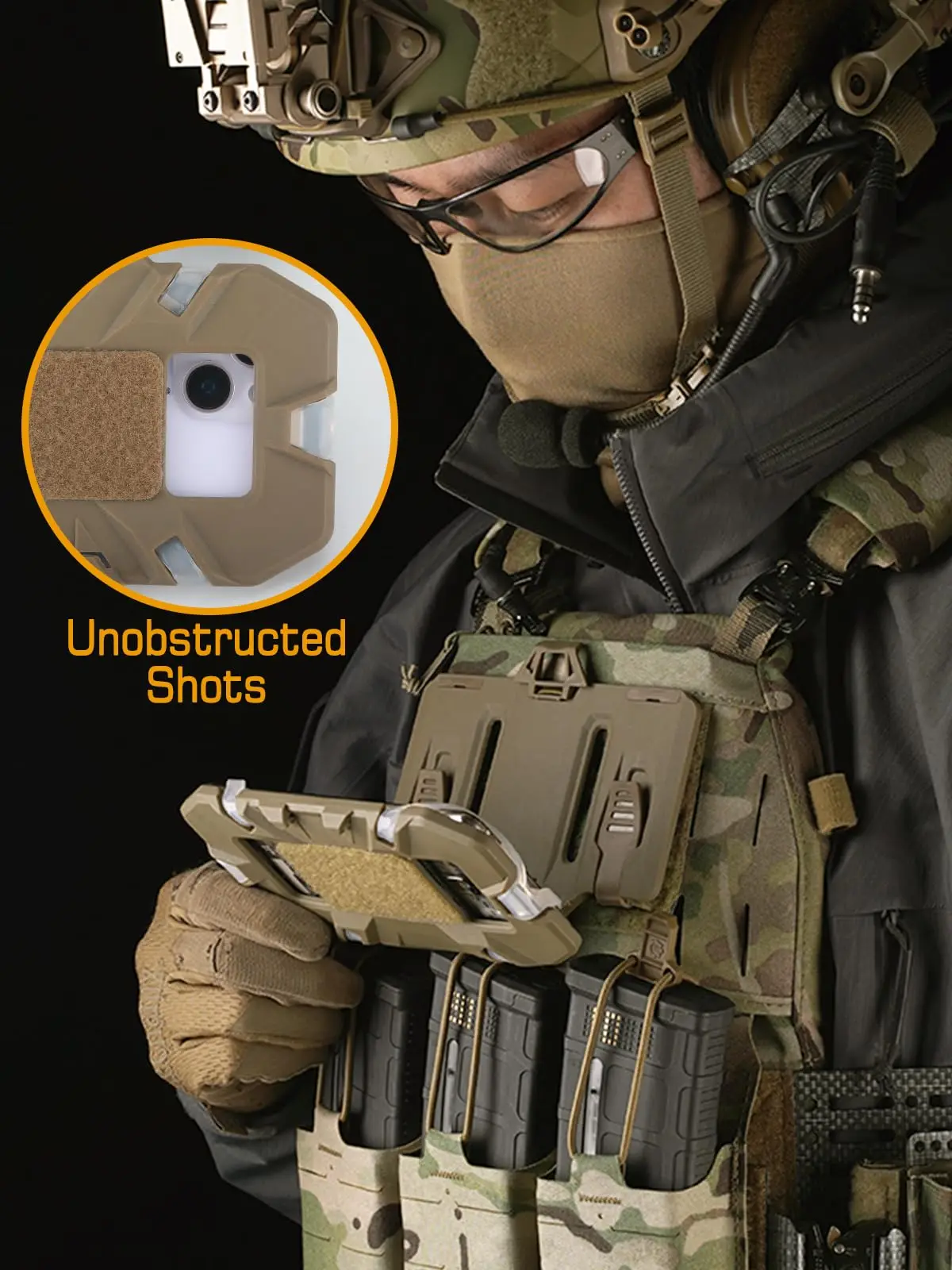 Tactical Plate Carrier Vest Attachments, Universal Phone Chest Mount for Size 4.7-6.7, MOLLE Foldable Navigation Holder Board
