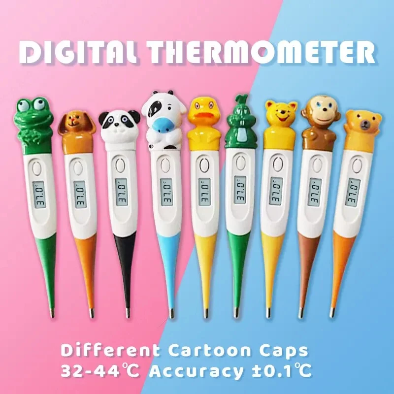 1pc Baby Digital Thermometer Oral Armpit Flexible Tip Waterproof Cute Design Frog Cow Rabbit Bear Duck Panda