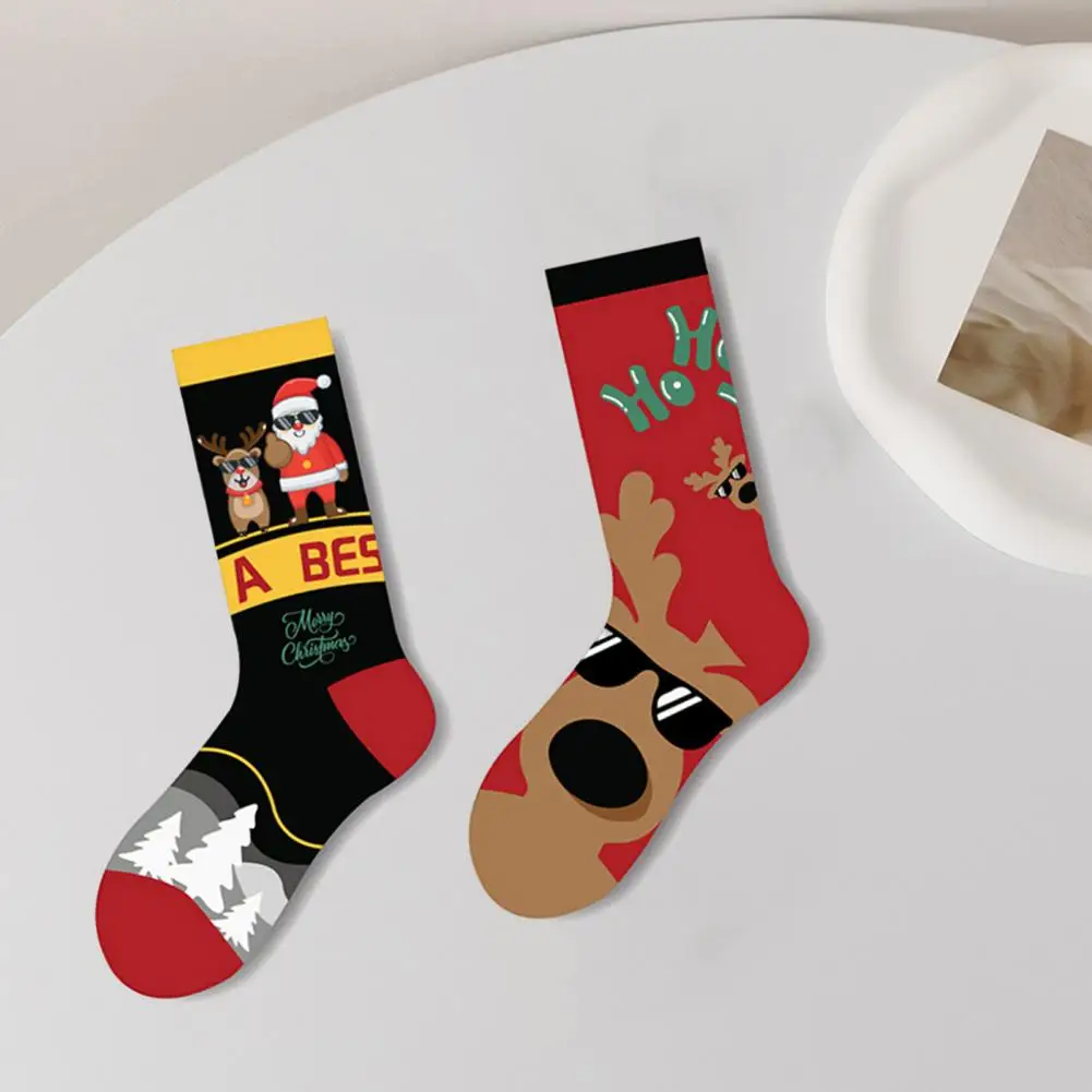 

Christmas Socks Colorful Cartoon Print Winter Socks Anti-slip Thick Knitted Breathable Warm Adult Sports Socks Mid-tube Socks