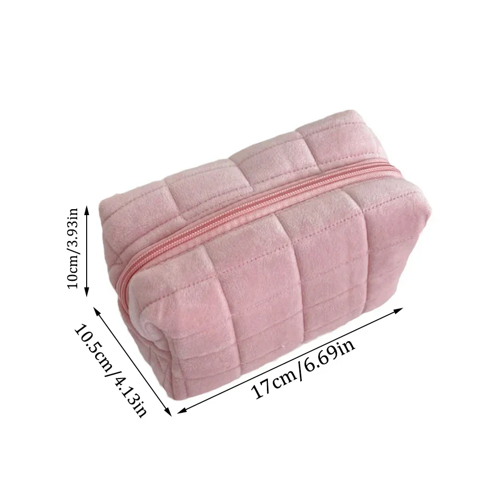 Cute Plush Makeup Bag for Women Portable Travel Small Cosmetic Bags Solid Color Zipper Toiletry Bag Washing Pouch Storage Bags 6