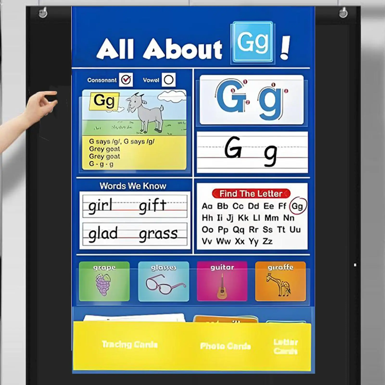 Wall Alphabet Pocket Chart All About Alphabet Chart A-B-C Flash Cards Learning Games Interactive Tool For Preschool Classroom