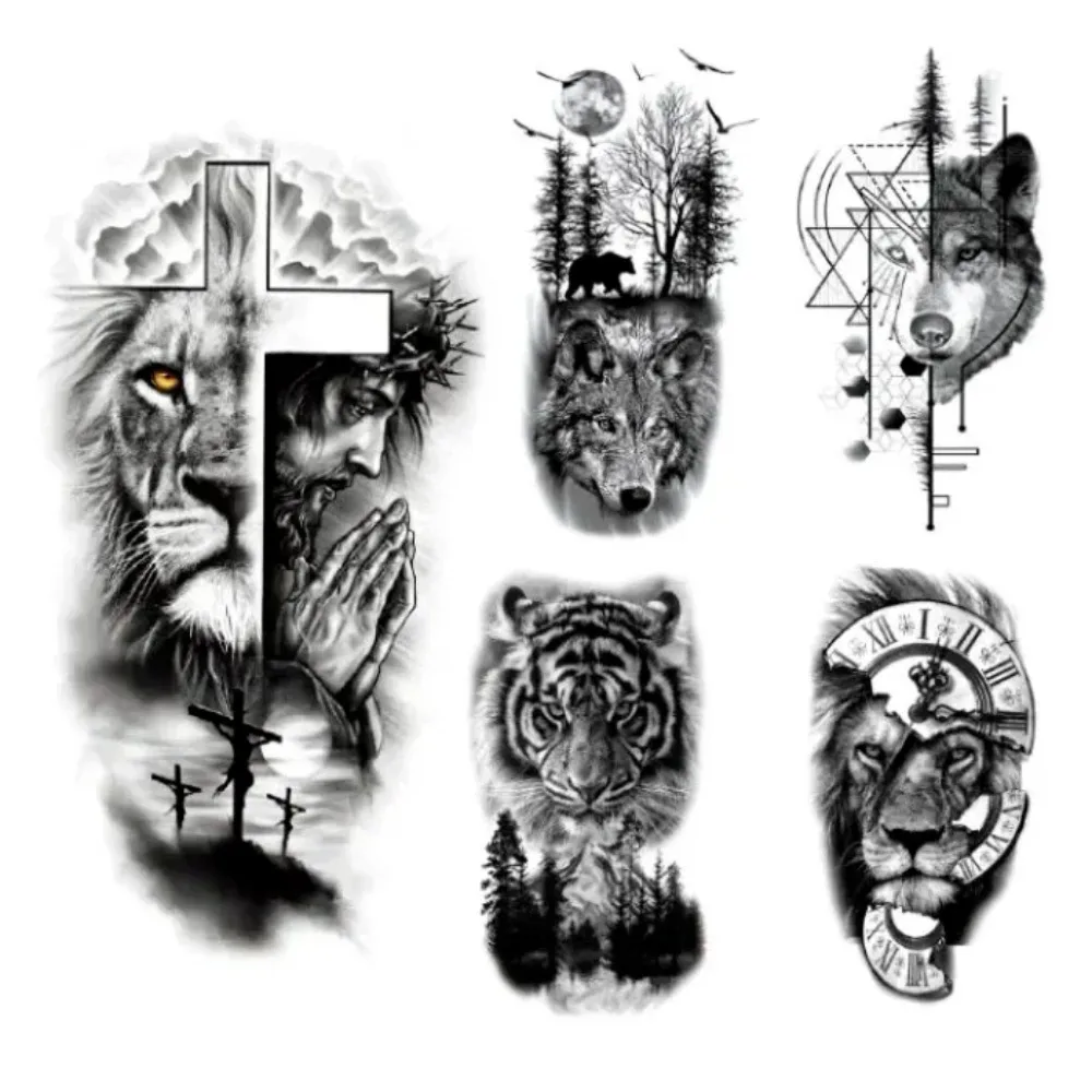 Waterproof Disposable Tattoo Sticker Wolf Head Totem Arabic Text  Paper Men and Women Arm Tattoo Sticker Paper