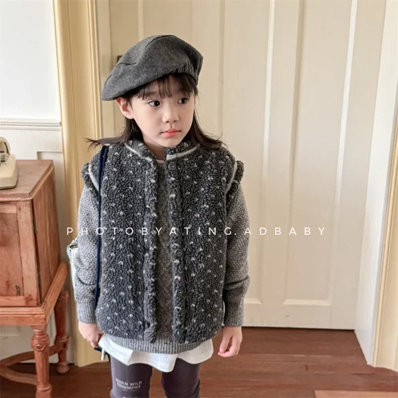 소녀 겨울 옷 가을 어린이 옷 두꺼운 양가죽 조끼 겨울 코트 모피 조끼
