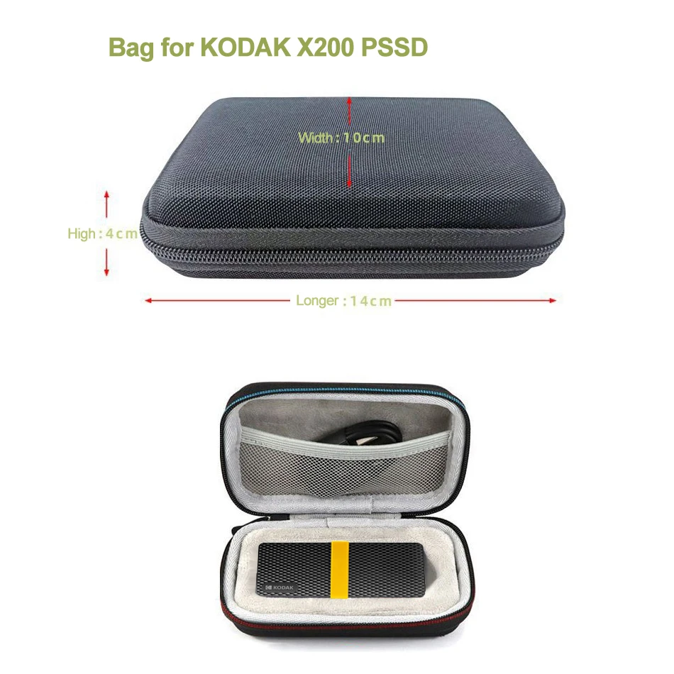 Hard Drive Box Hard Drive Case 1.8 Inch SSD Case For KODAK X200 PSSD Bag Waterproof Mobile Hard Disk Box Portable Storage Protective SSD Accessories Present
