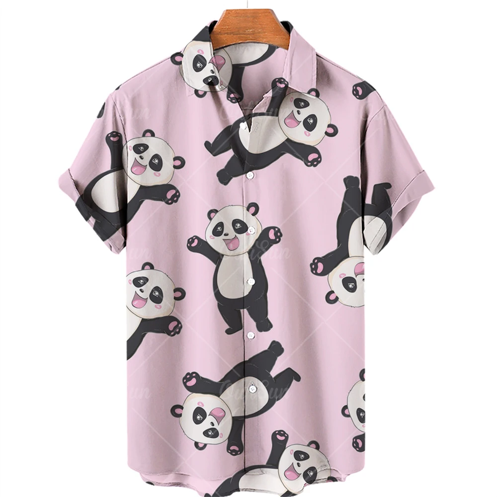 2023 New Camisas De Hombre Cute Panda Creative Hawaiian Shirt 3D digital Printed beach shirt Trend Short sleeve shirt men\'s top