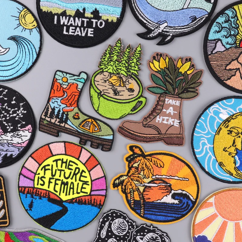 

Outdoor Adventure Patches Mountain Camping Embroidery Patch Iron On Patches For Clothing Embroidered Patches DIY Sewing Stickers