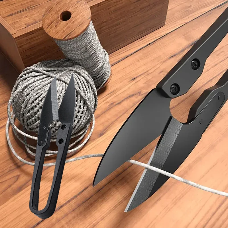 Stainless Steel U-shaped Elastic Scissors 1/2pcs Black Carbon Steel Clothing Needle Thread Sewing
