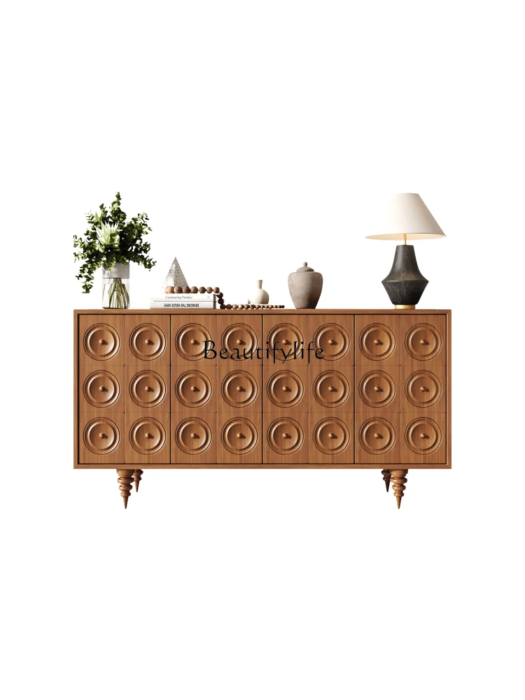 Retro Style Solid Wood Carving Storage Tea Cabinet Guest Restaurant Wall Storage Cabinet